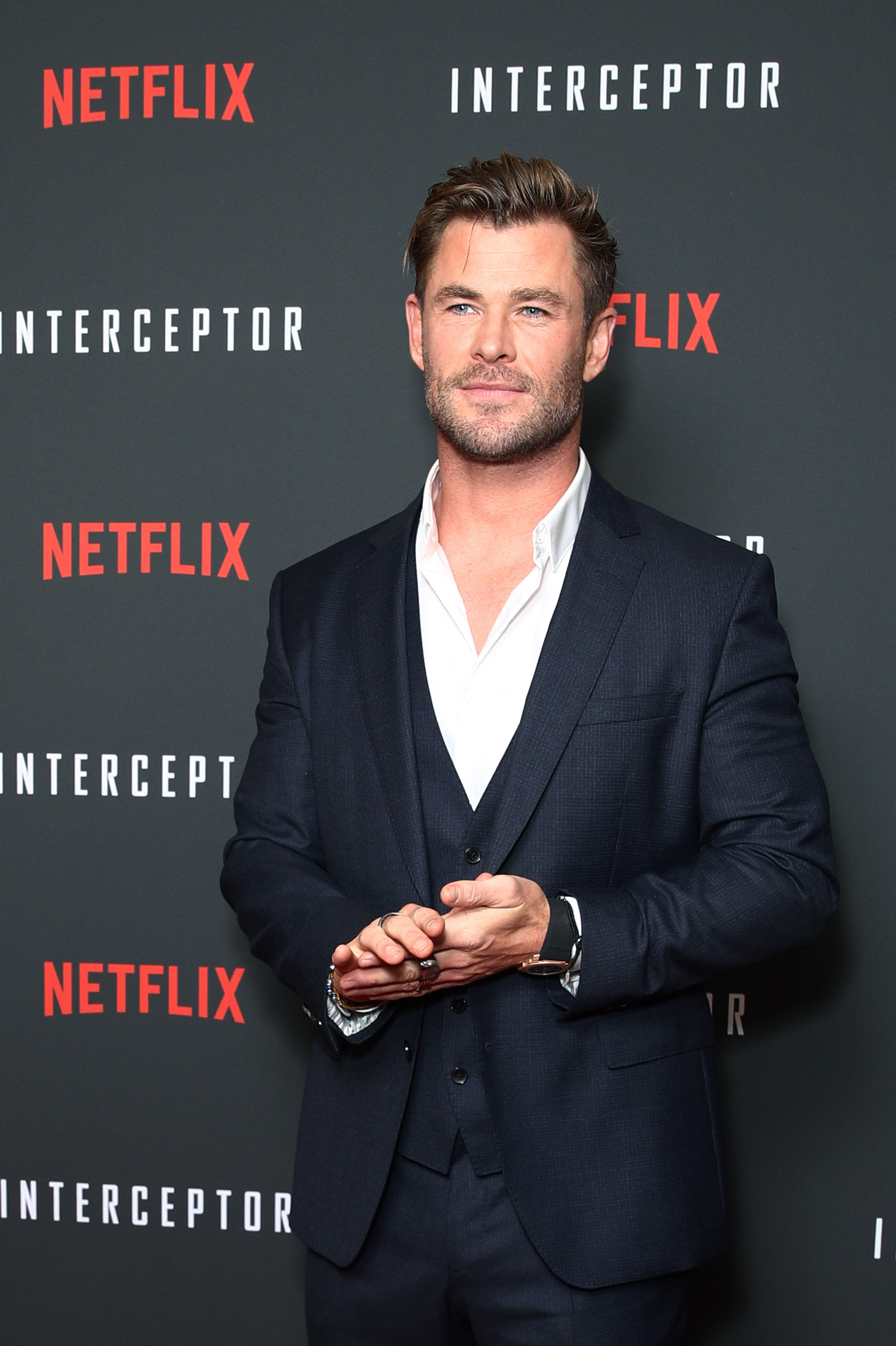 chris at a netflix premier