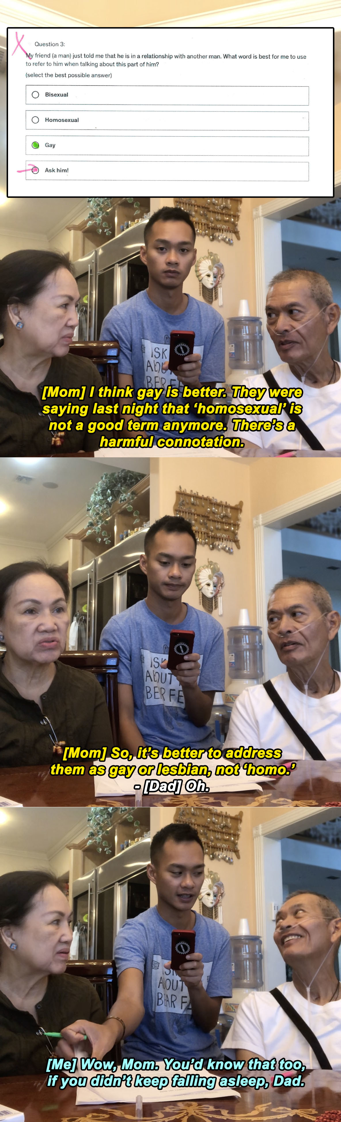 author watches as his parents discuss why &#x27;homosexual&#x27; is not a good term to use