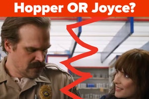 Hopper is on the left with a line in the center and Joyce on the right labeled, "Hopper or Joyce?"
