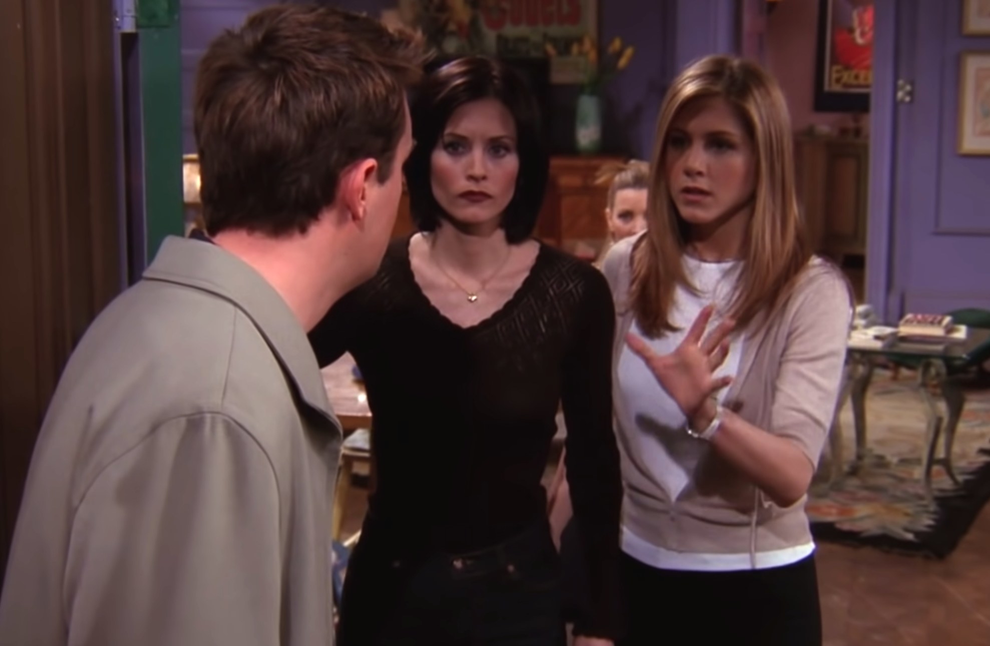 Rachel and Monica answering the door of their apartment in &quot;Friends&quot;