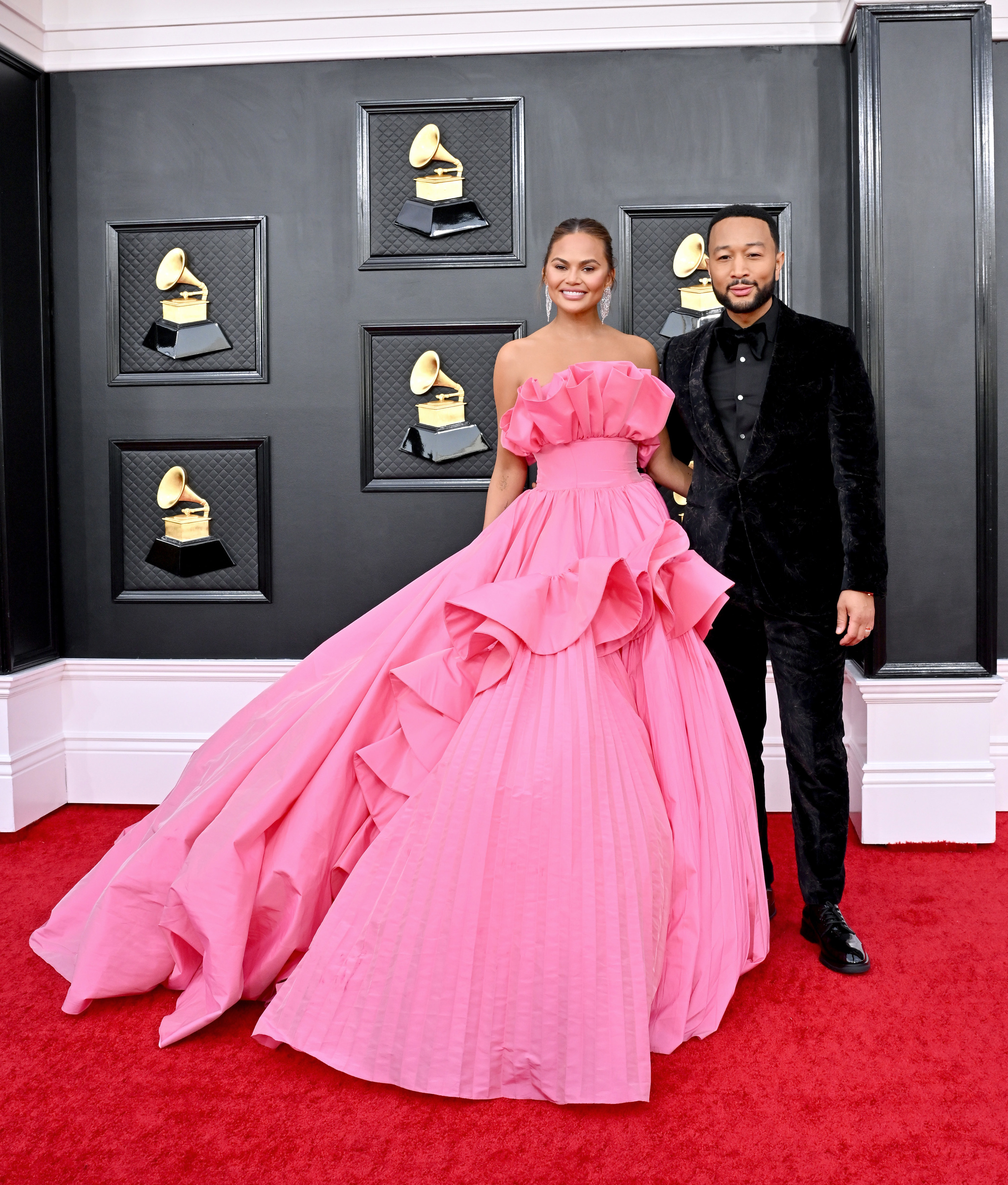 Chrissy Teigen with husband John Legend at the 64th annual GRAMMY awards