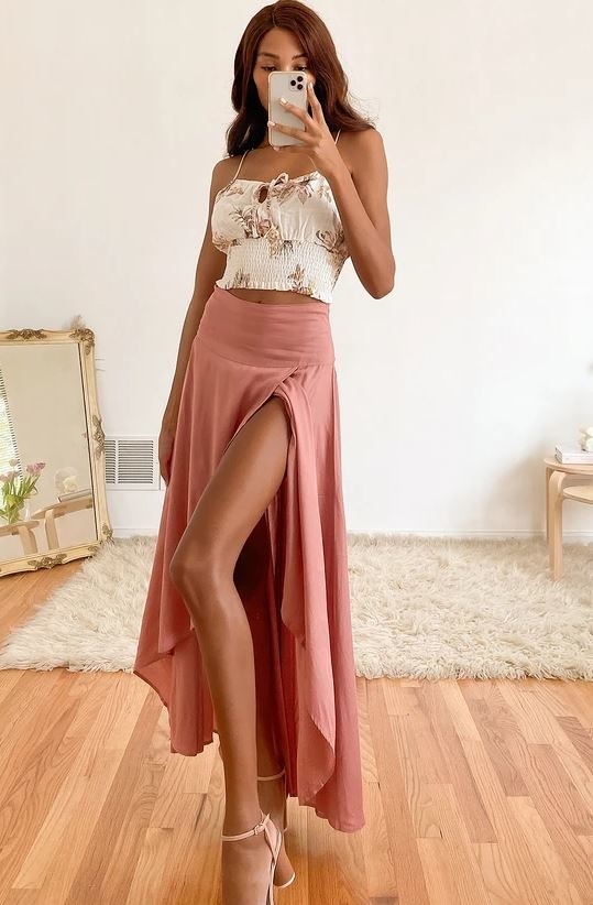 Pink high-low maxi skirt