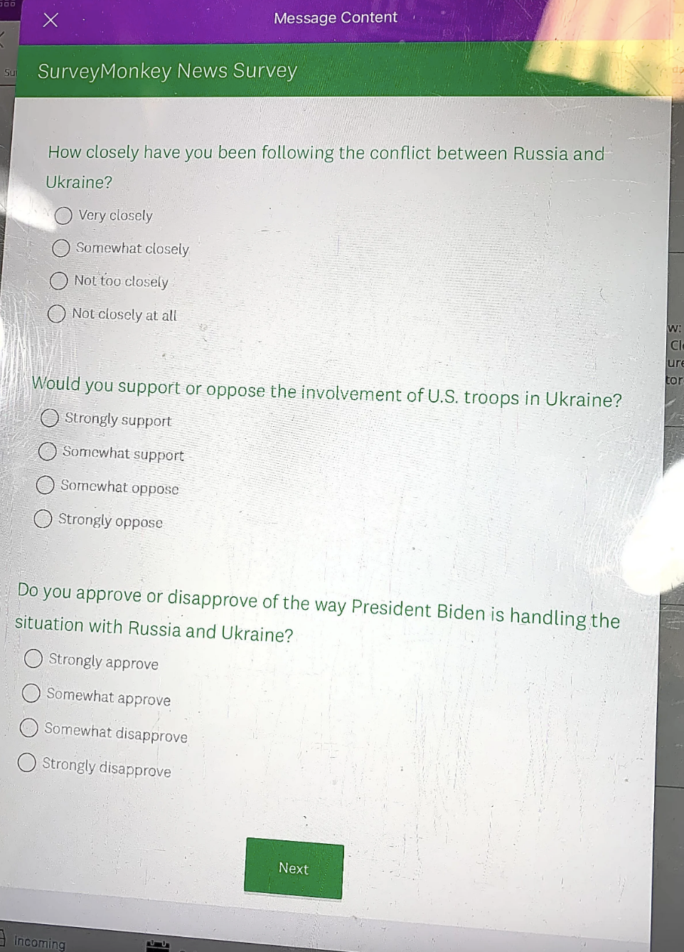 more of the survey asking political questions
