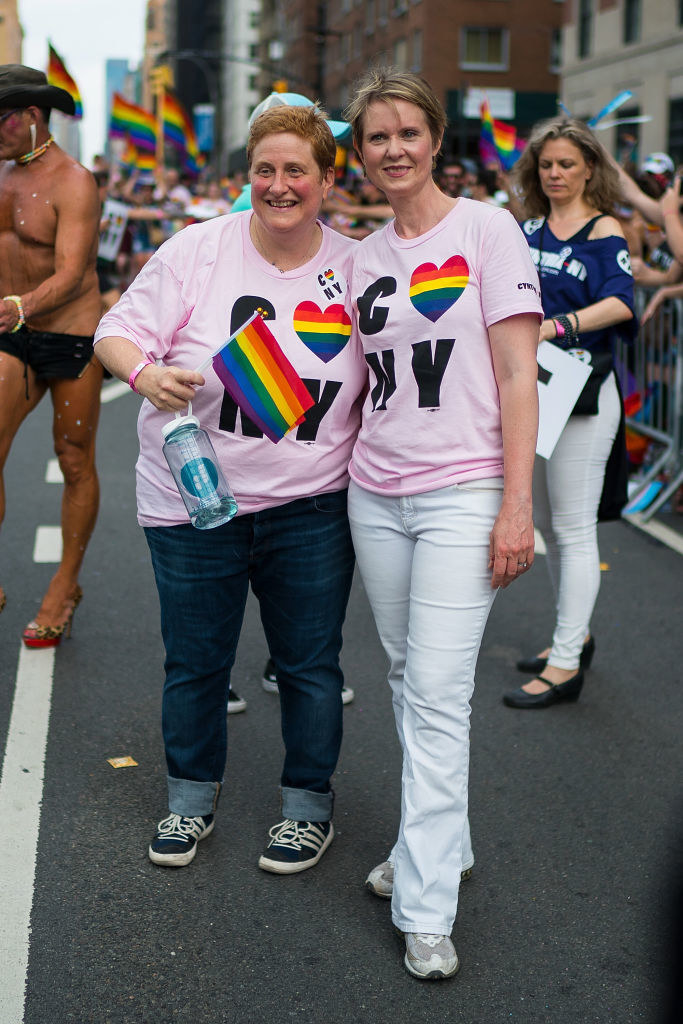 Christine Marinoni and Cynthia Nixon at a Pride parade