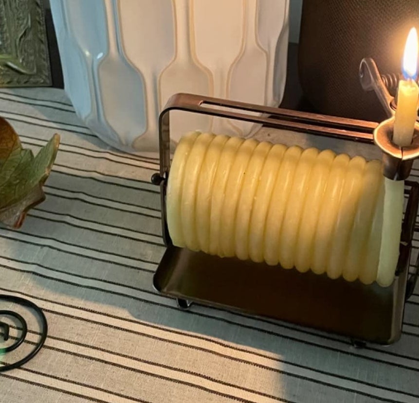 a reviewer&#x27;s image of their candle burning