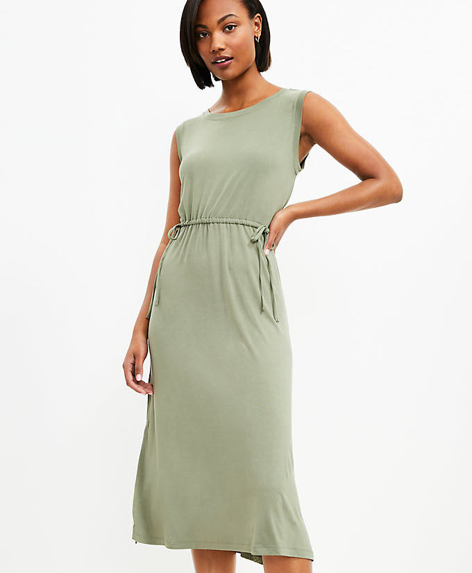 light green midi dress with elastic middle band