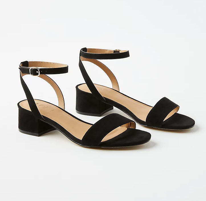 black strappy low heel sandals