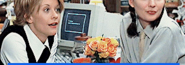 Kathleen Kelly in "You've Got Mail". Text reads "Not me thinking I'd live in the "You've Got Mail" brownstone..."