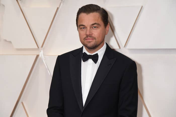 Leonardo DiCaprio posing for the camera in a tuxedo