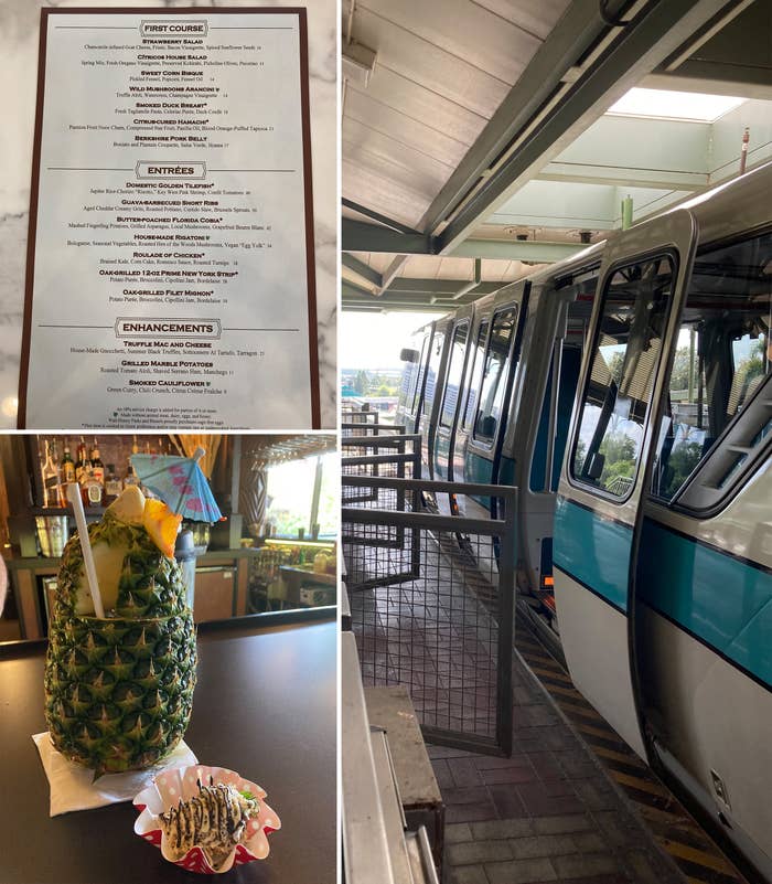dinner menu from one of the monorail stops