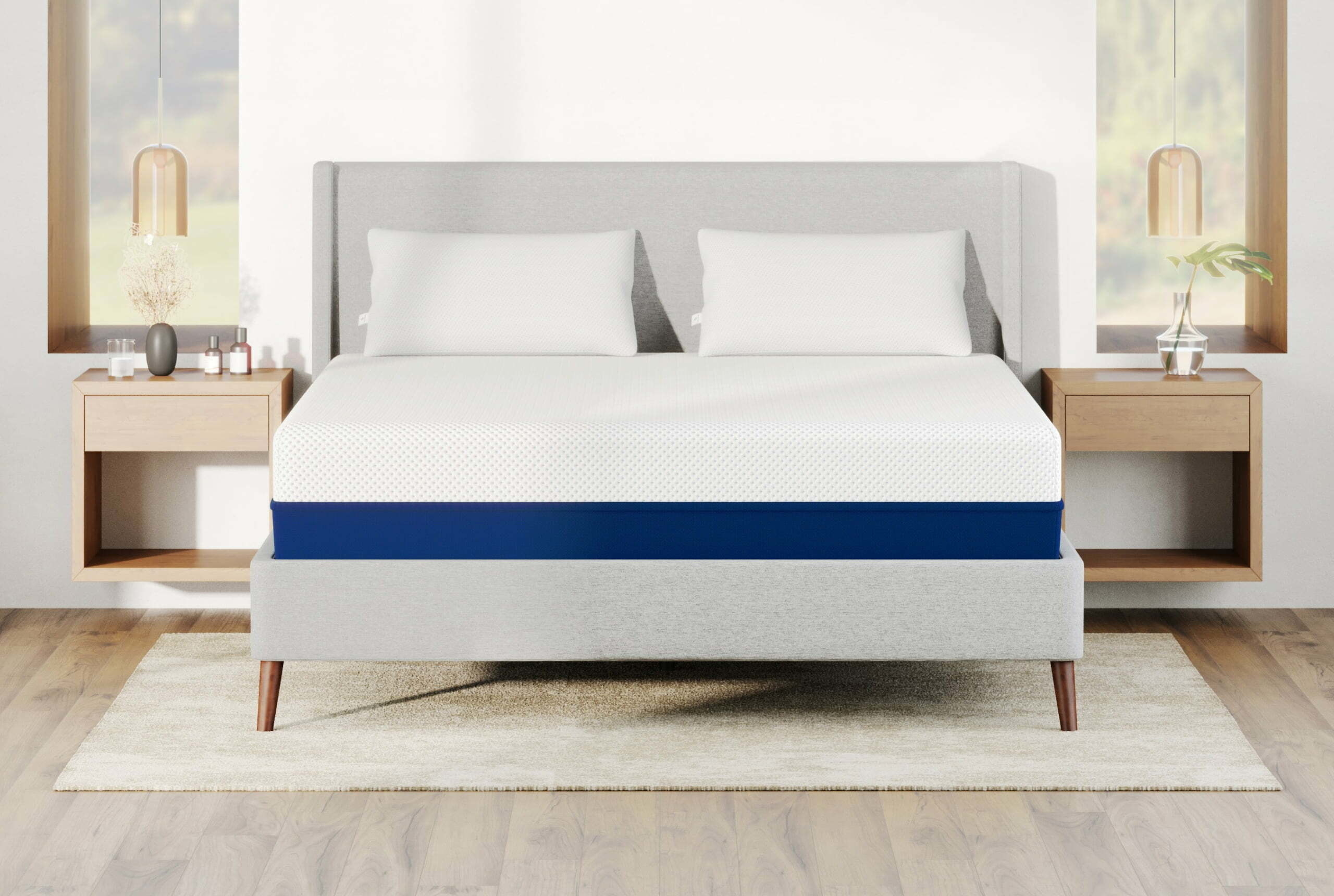 A mattress is shown on a bed