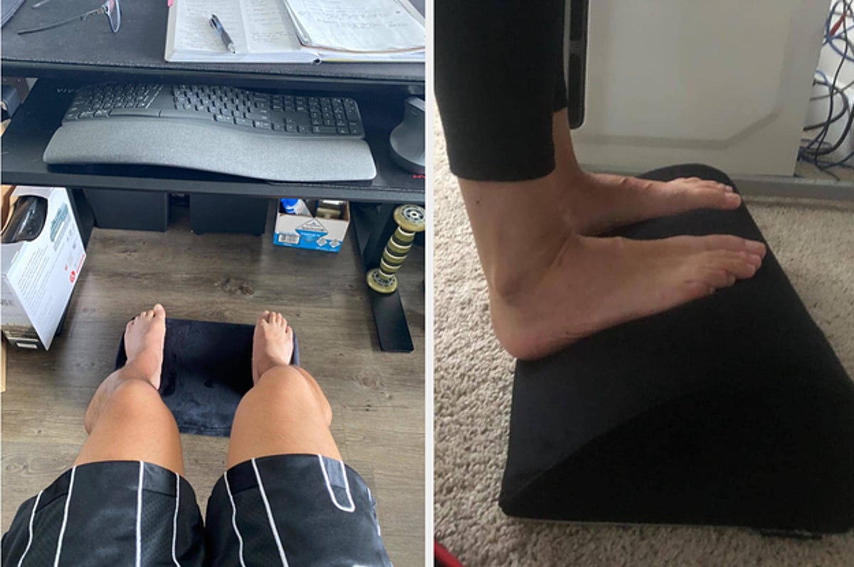 Under Desk Foot Rest,Ergonomic Office Foot Rest with 5 Adjustable Height  Position, Bamboo Foot Stool Under Desk with Massage Roller & Non-Slip  Bottom
