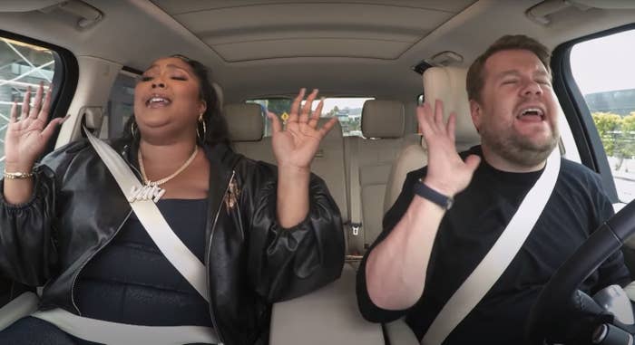 Lizzo and James Corden sing in the car