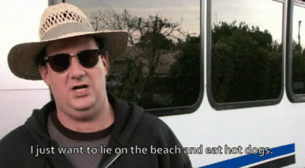 kevin saying &quot;i just want to lie on the beach and eat hot dogs&quot;