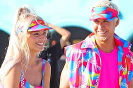 margot and ryan as roller ken and barbie