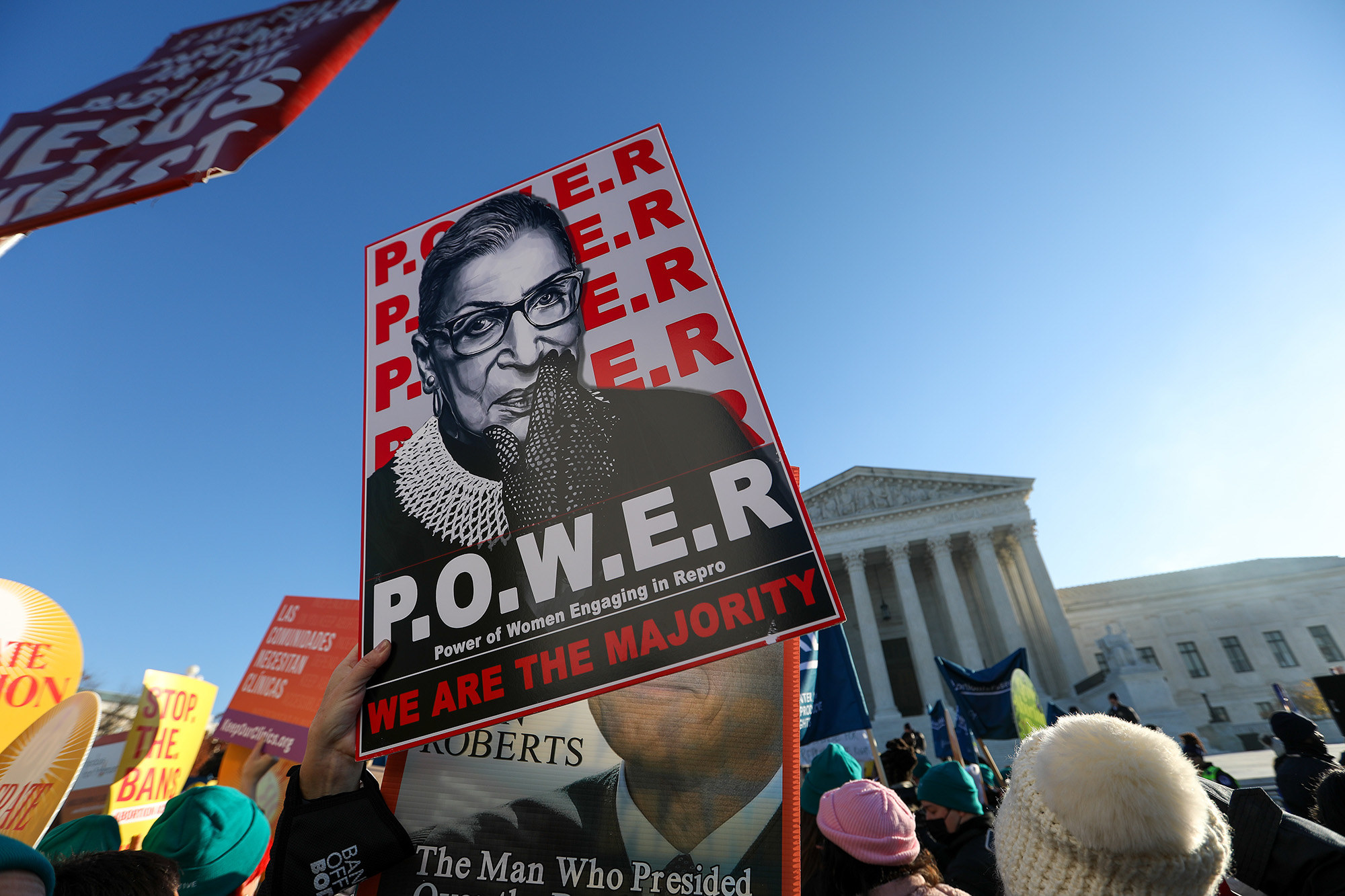 A demonstrator holds upa. sign reading &quot;power of women engaging in repro, we are the majority&quot;