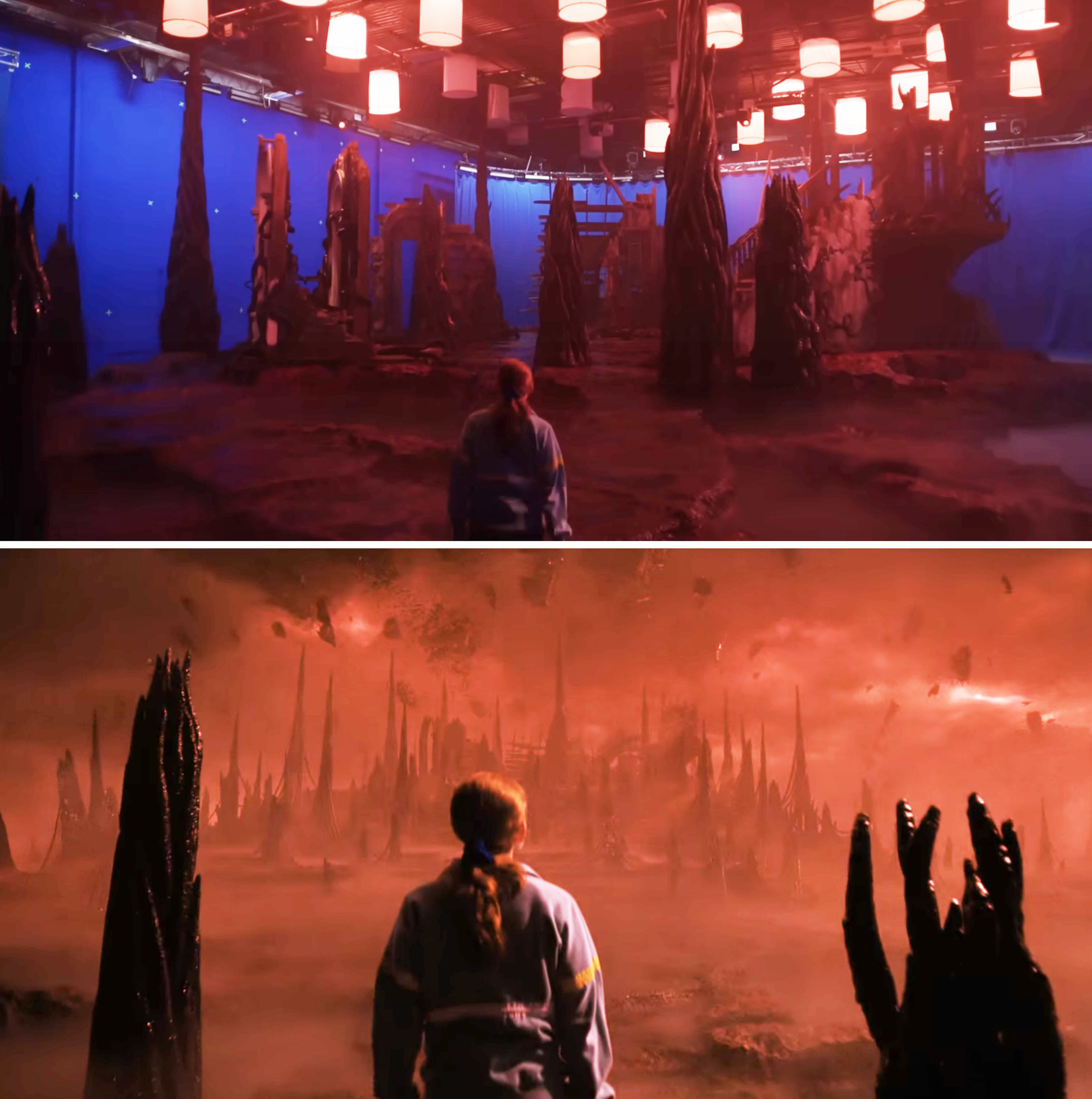 The Creel house in the Upside Down set vs in the show