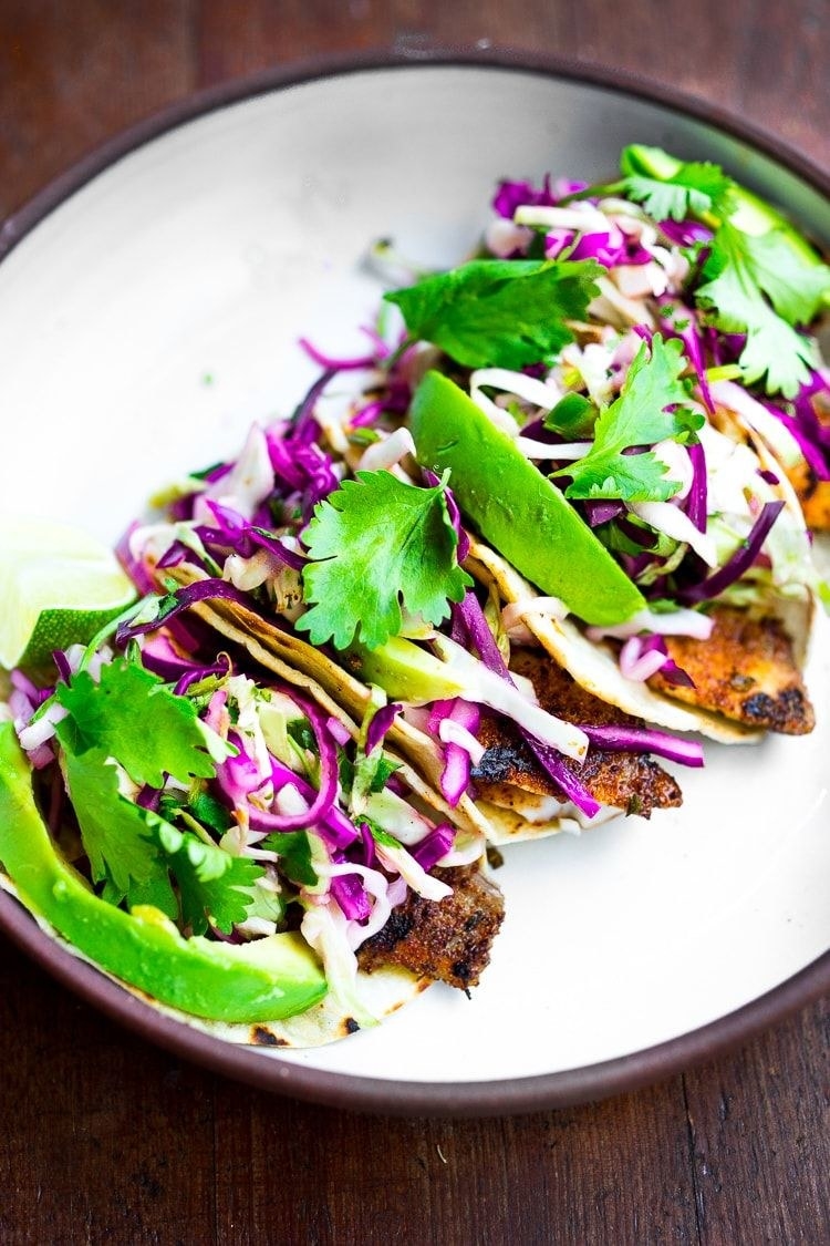 Fish tacos with cabbage slaw.