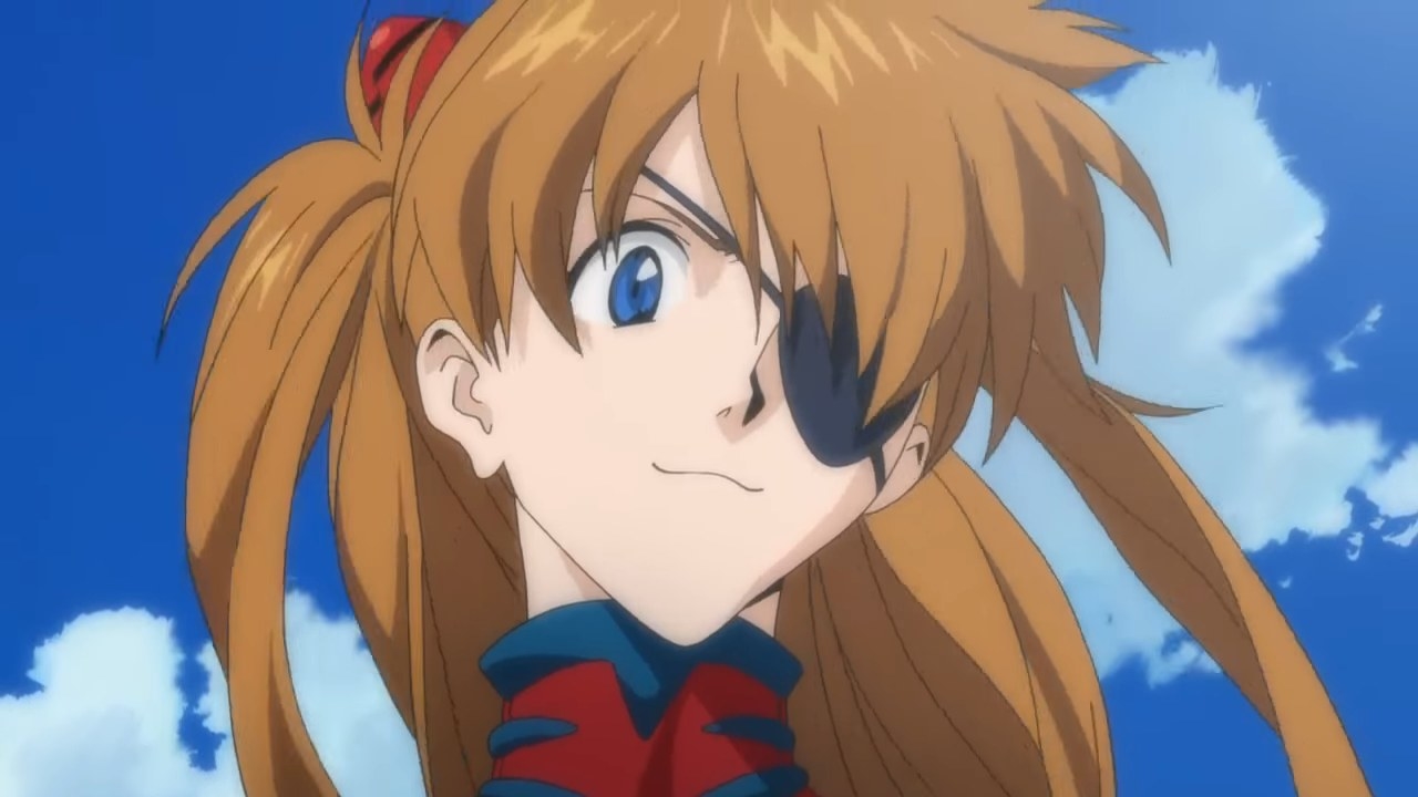 Asuka wearing an eyepatch in &quot;Evangelion: 2.0 You Can (Not) Advance)