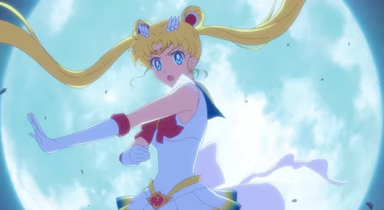 Sailor Moon posing with the full moon behind her in &quot;Sailor Moon Eternal&quot;