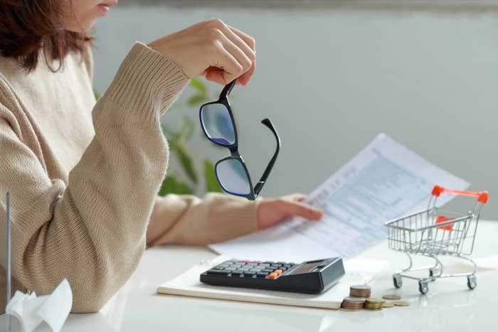 woman looking at her budget