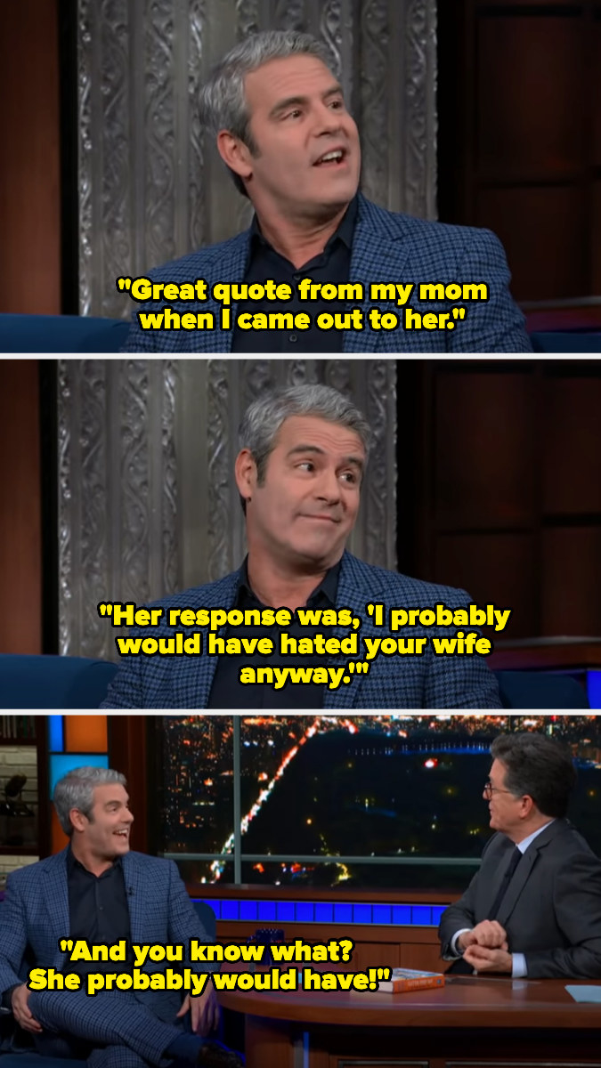 Andy Cohen talking to Stephen Colbert