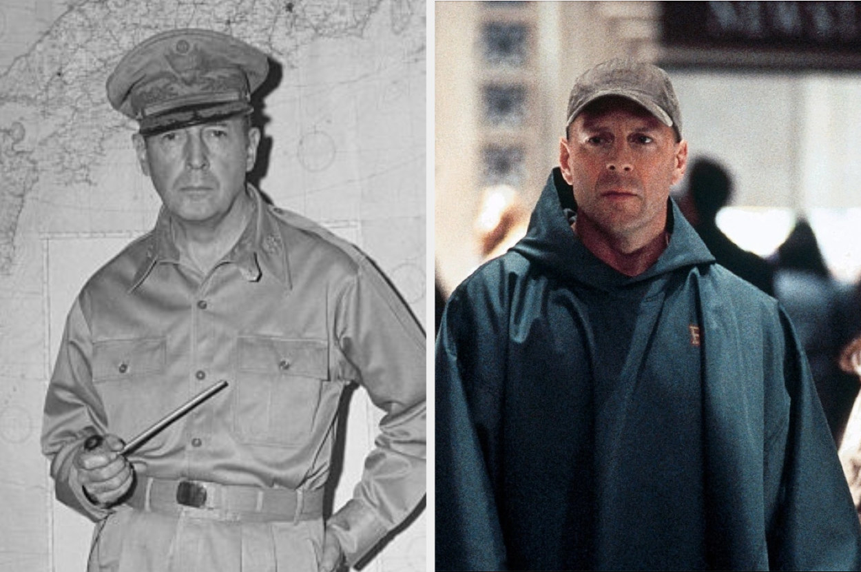 Side-by-side of General Douglas MacArthur and Bruce Willis