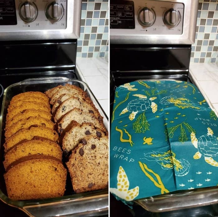A reviewer's breads and a reviewer's bread covered in a blue wrap