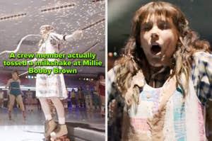 Millie Bobby Brown behind the scenes on Stranger Things vs on the show