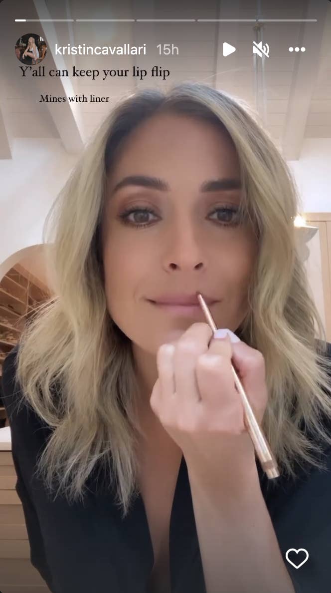 An Instagram Story of Kristin putting on lip liner