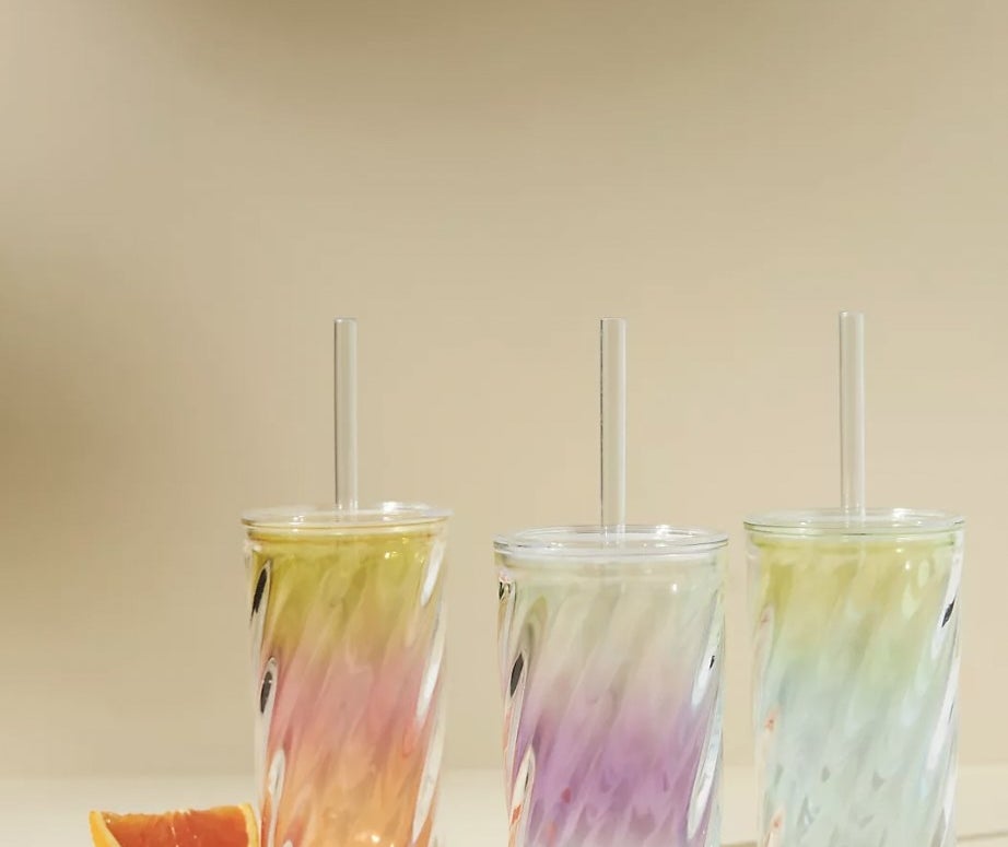 The three ombre tumblers with straws in different colors schemes