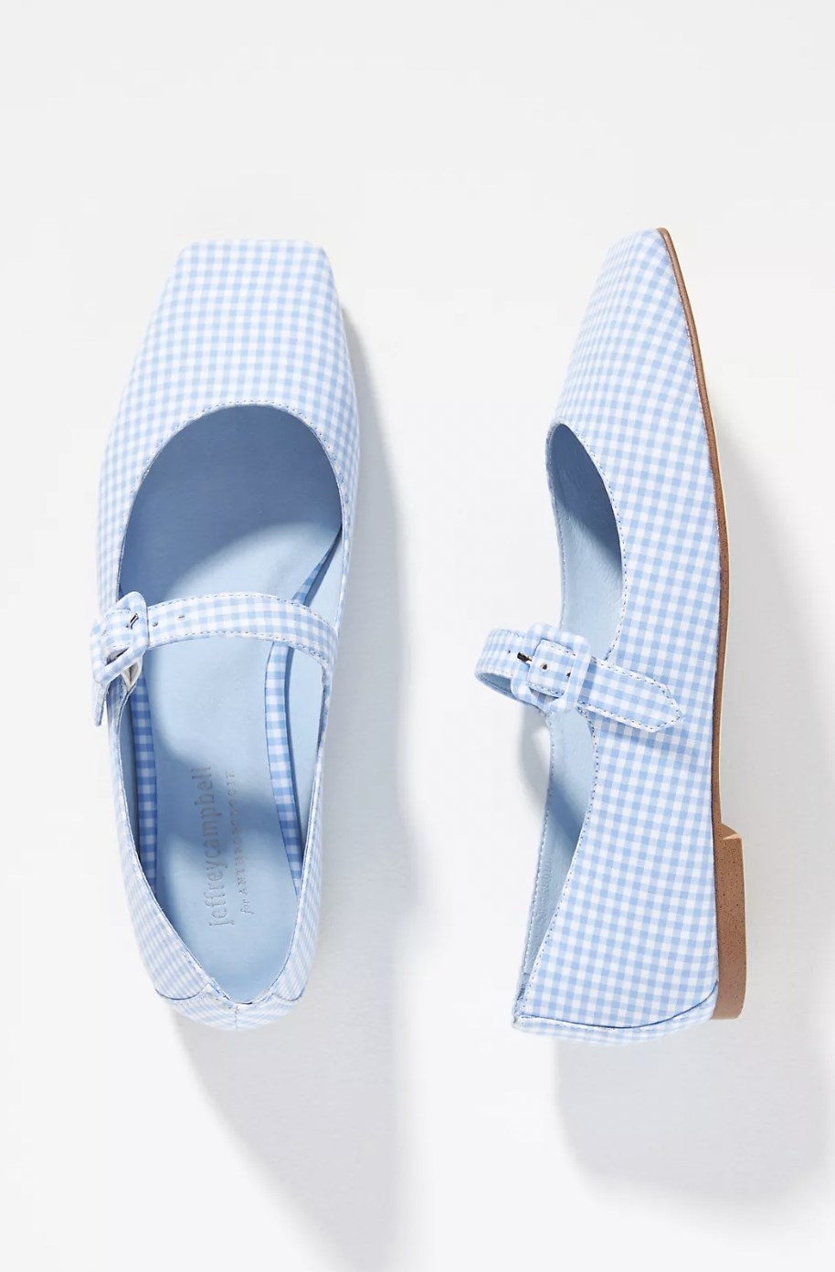 The blue gingham flats