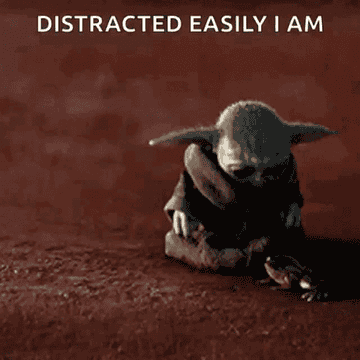 Baby Yoda saying, &quot;Easily distracted I am&quot;