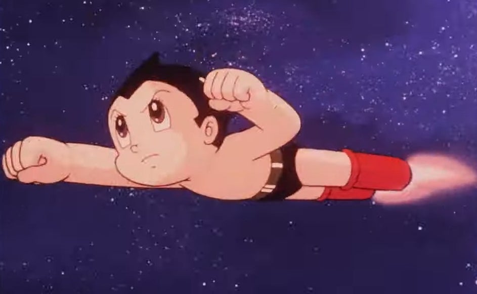 Astro Boy flying through space in the intro to &quot;Astro Boy&quot; (1980)