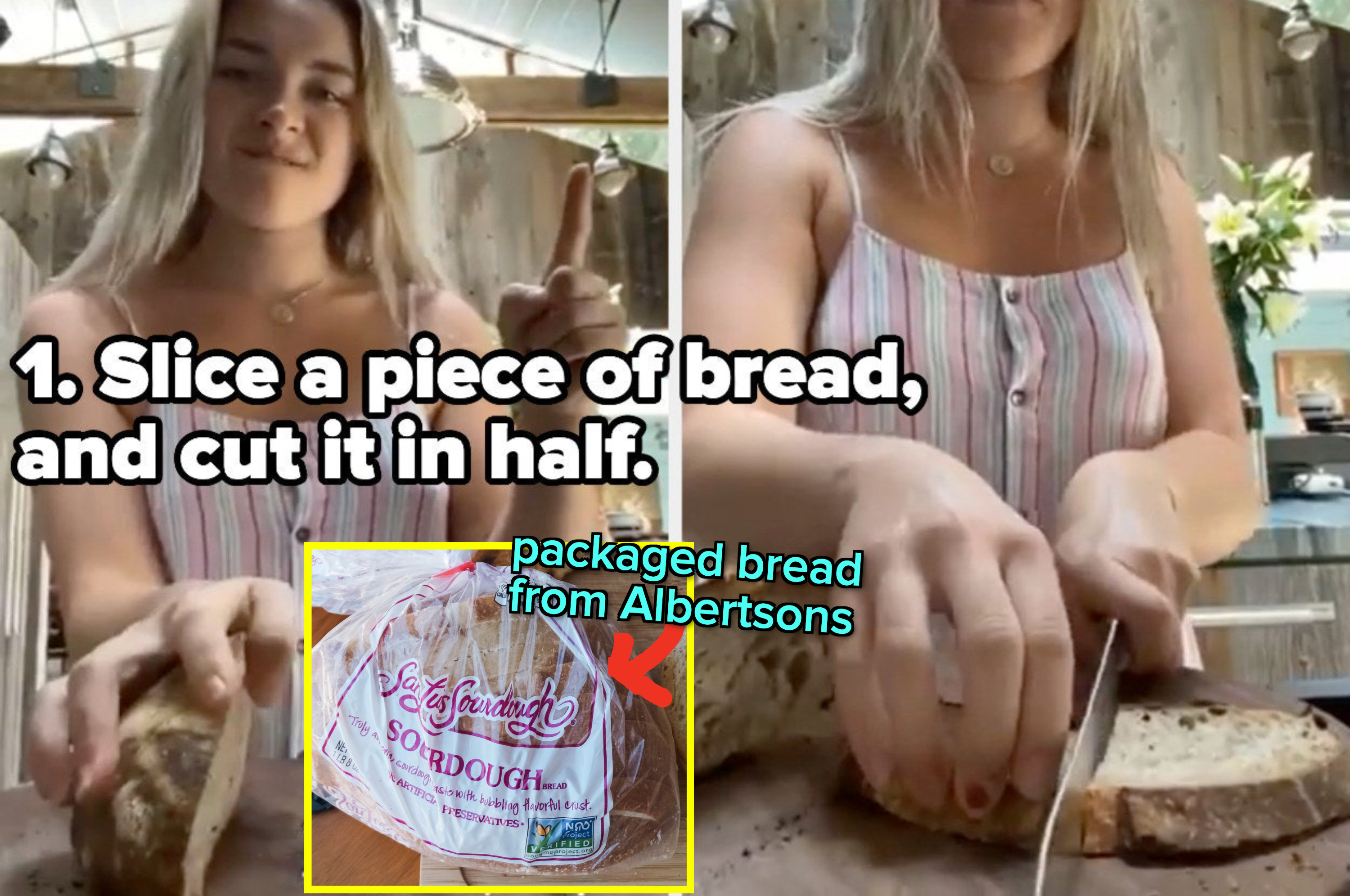 florence pugh slicing bread