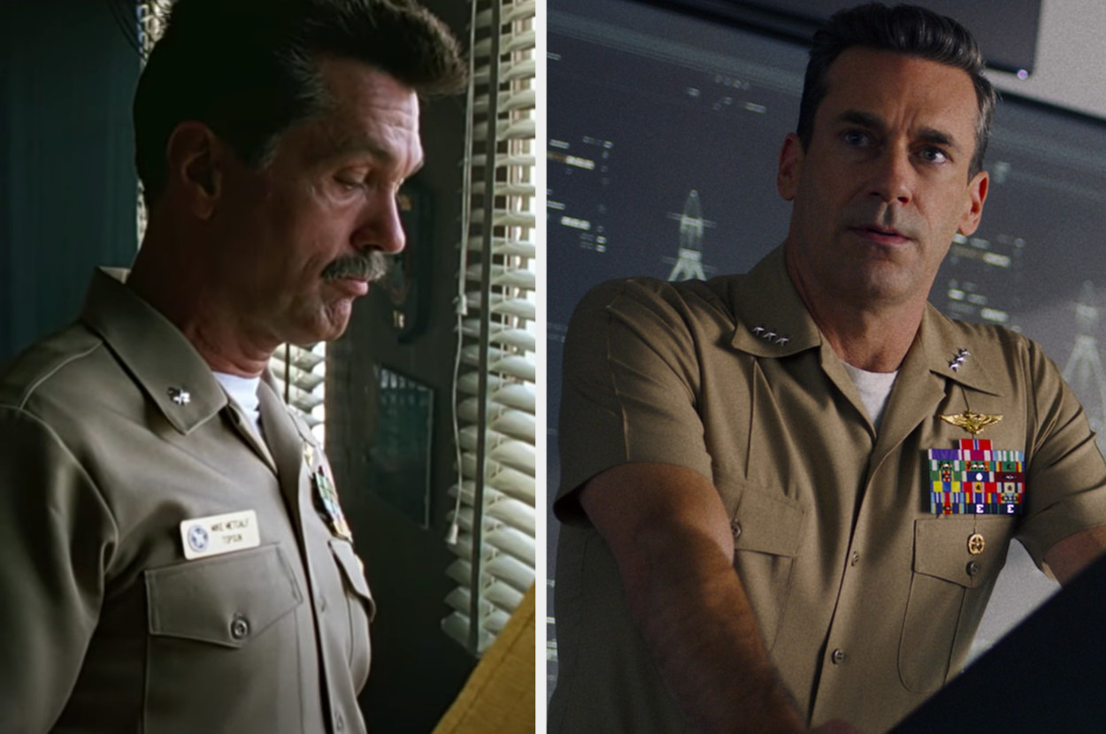 Side-by-side images of the commanding officers in the two films, both wearing similar uniforms