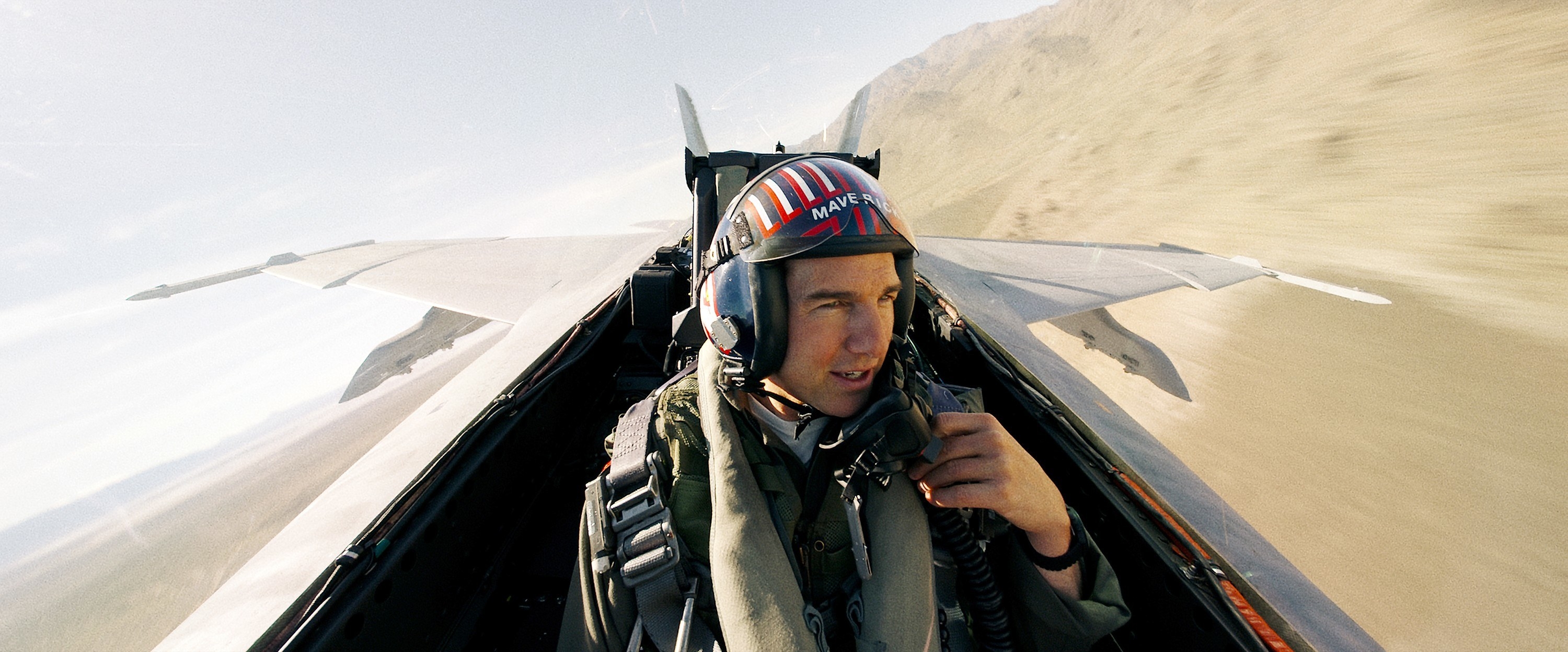 A view inside the cockpit as Maverick flies his jet