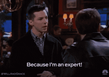 Two men talking at a restaurant, with one saying &quot;Because I&#x27;m an expert!&quot;