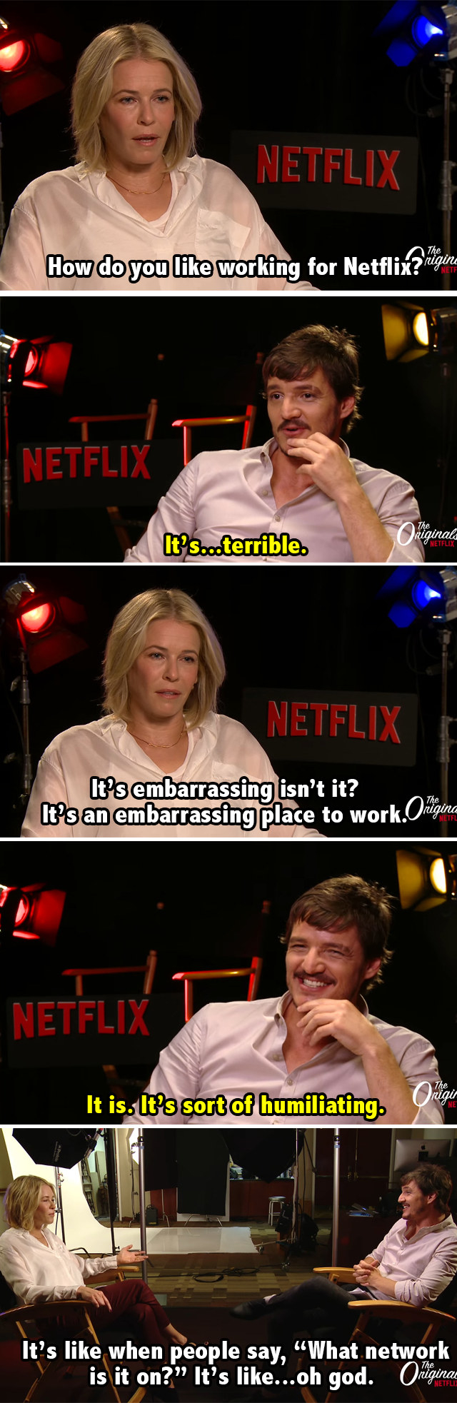 both actors saying it&#x27;s embarrassing to work at Netflix and laughing