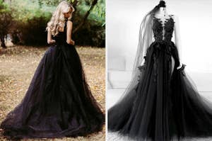 Two images of black wedding dresses