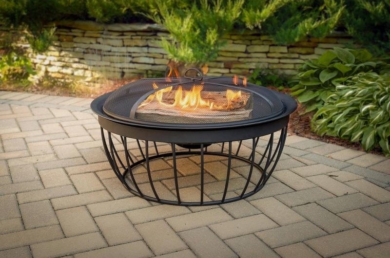 the fire pit burning wood