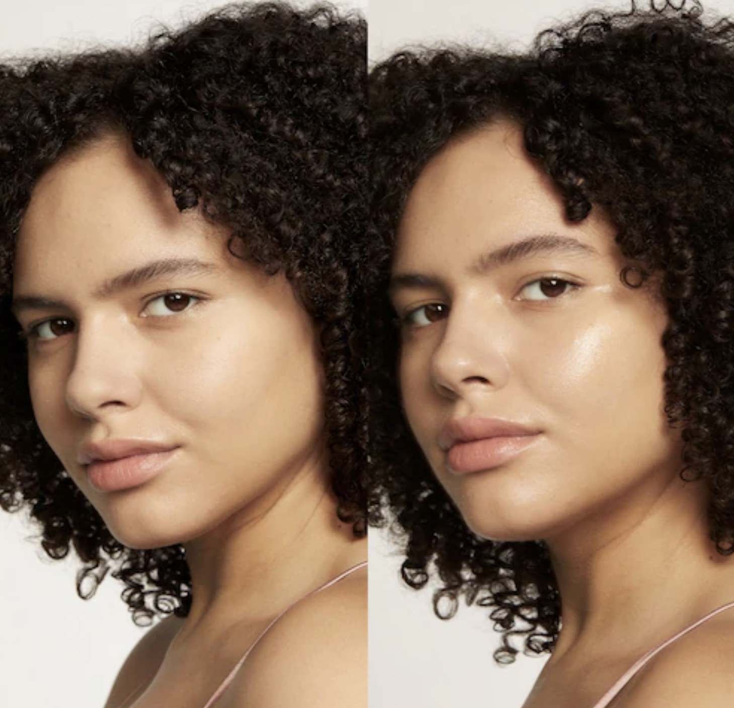 a model before and after using the dew drops