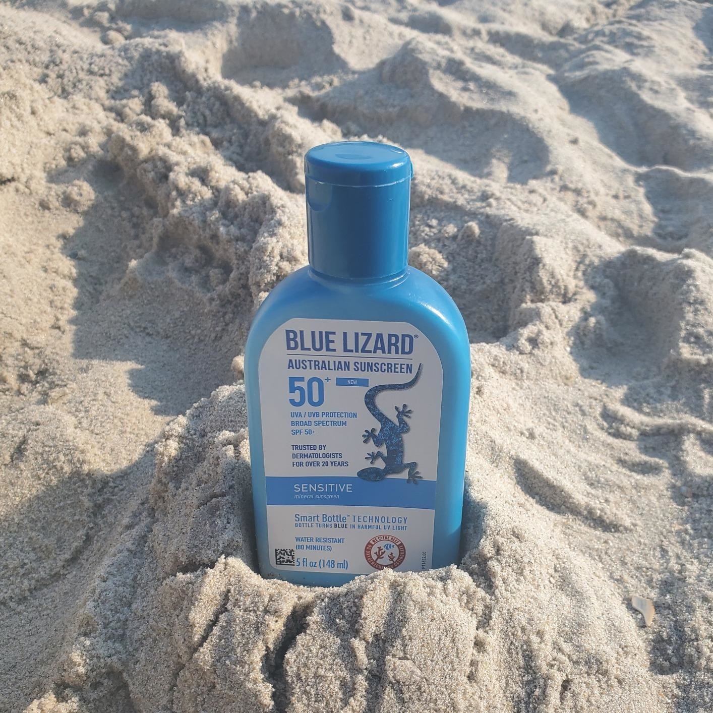 a bottle of blue lizard sunscreen