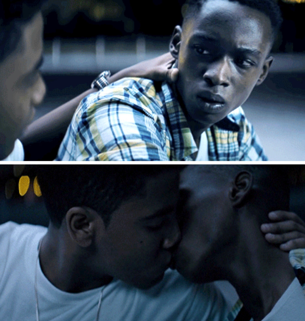 Teen Chiron and teen Kevin kissing in &quot;Moonlight&quot;