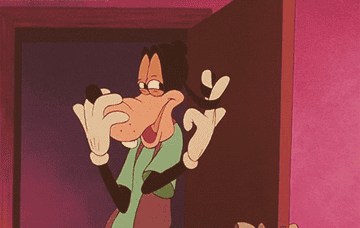 Goofy swooning and twirling his ear