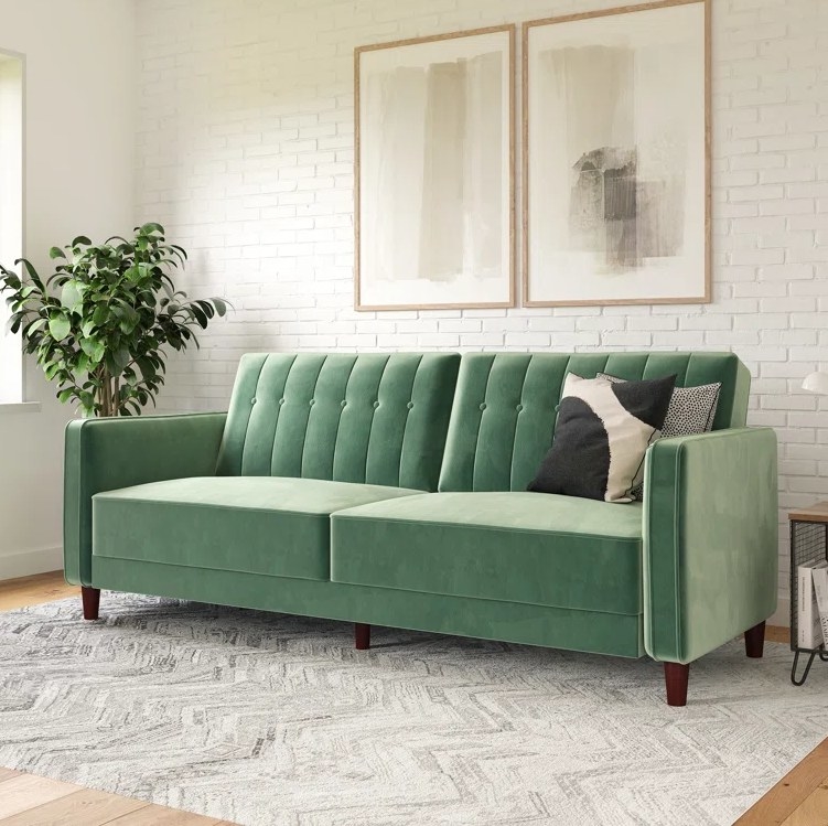 The light green square arm couch