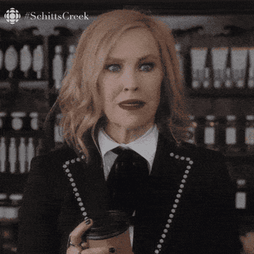 A gif of Moira Rose from Schitt&#x27;s Creek saying &quot;There&#x27;s nothing wrong with treating yourself, dear&quot;
