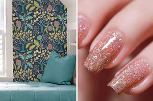 peel and stick wall paper, sparkly nail polish