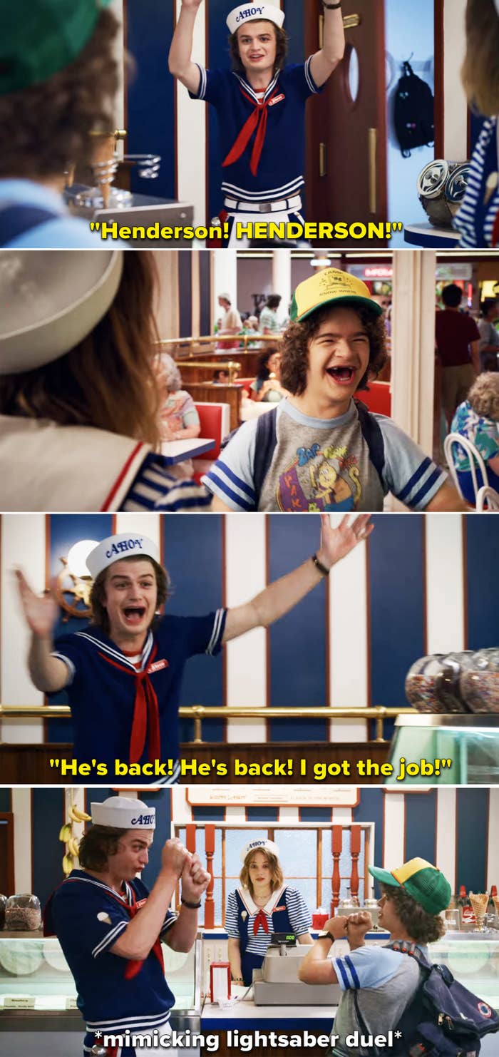 Dustin and Steve reuniting at Scoops Ahoy