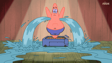 Gif of Patrick from SpongeBob with water gushing from his armpits